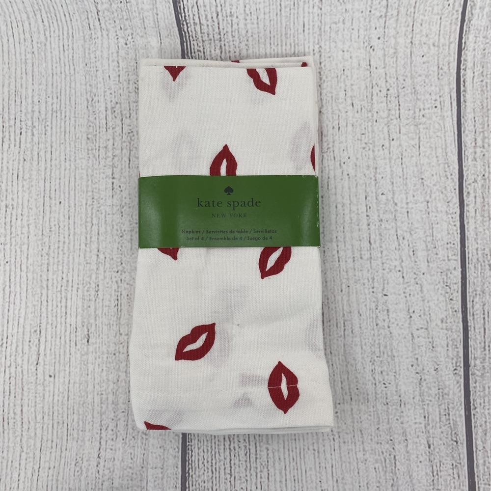 Kate Spade Napkins (Set of 4) White Red Lips Kiss Valentines Day Love Cotton